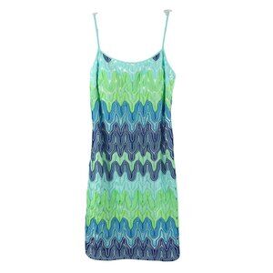 Lilly Pulitzer Avalon Chevron Lace Shift Dress Camisole Blue Green SMALL